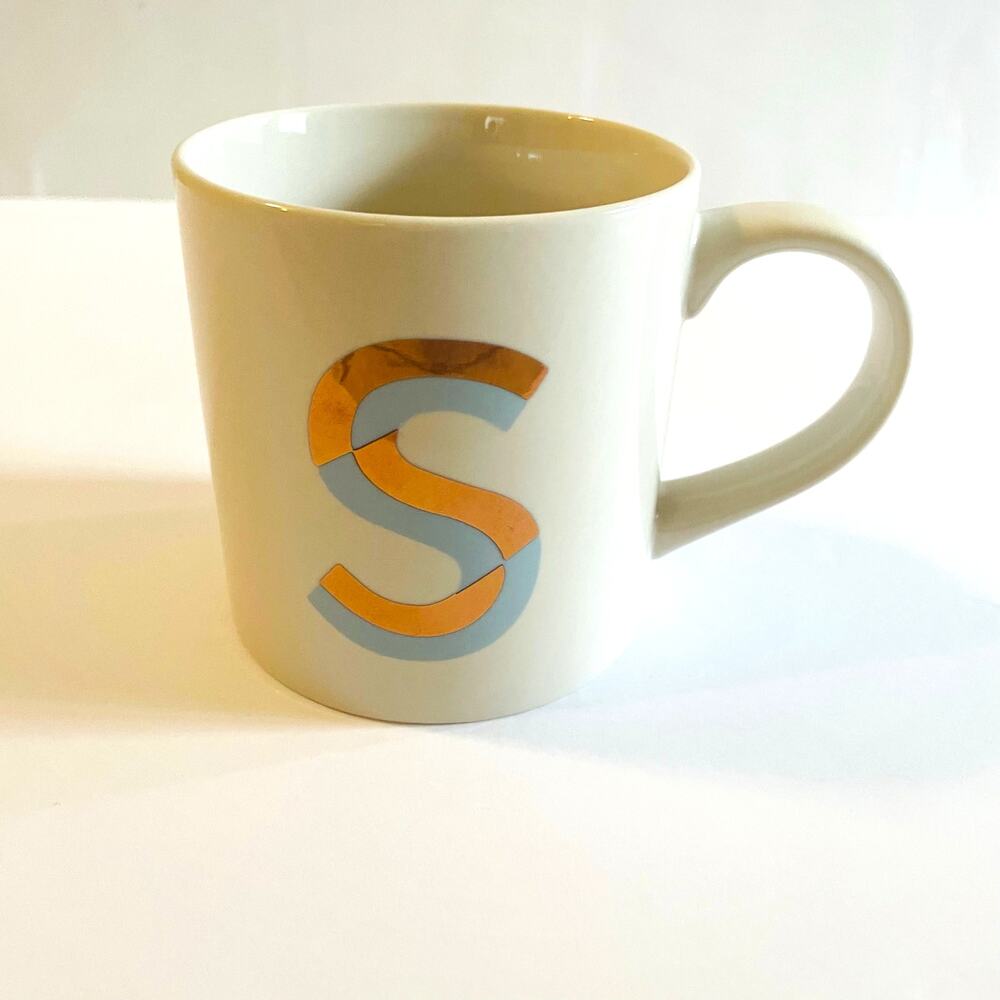 Opalhouse Stoneware Monogram Initial "S" Blue & Rose Gold‎ Coffee Mug 16oz